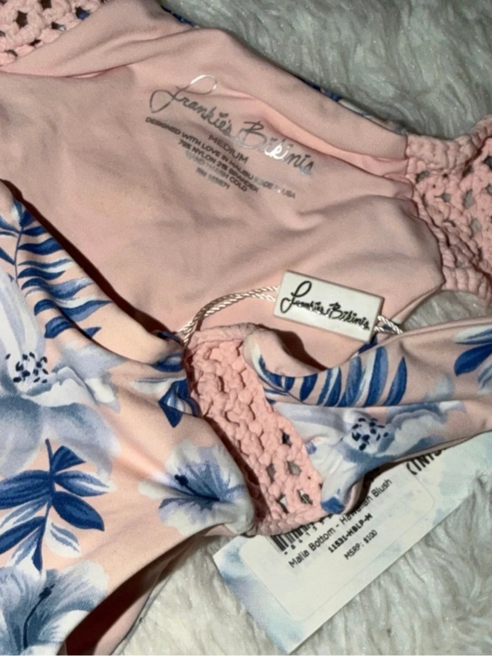 Frankie's Bikinis Peach & Blue Floral Tie-Front Bikini Set
